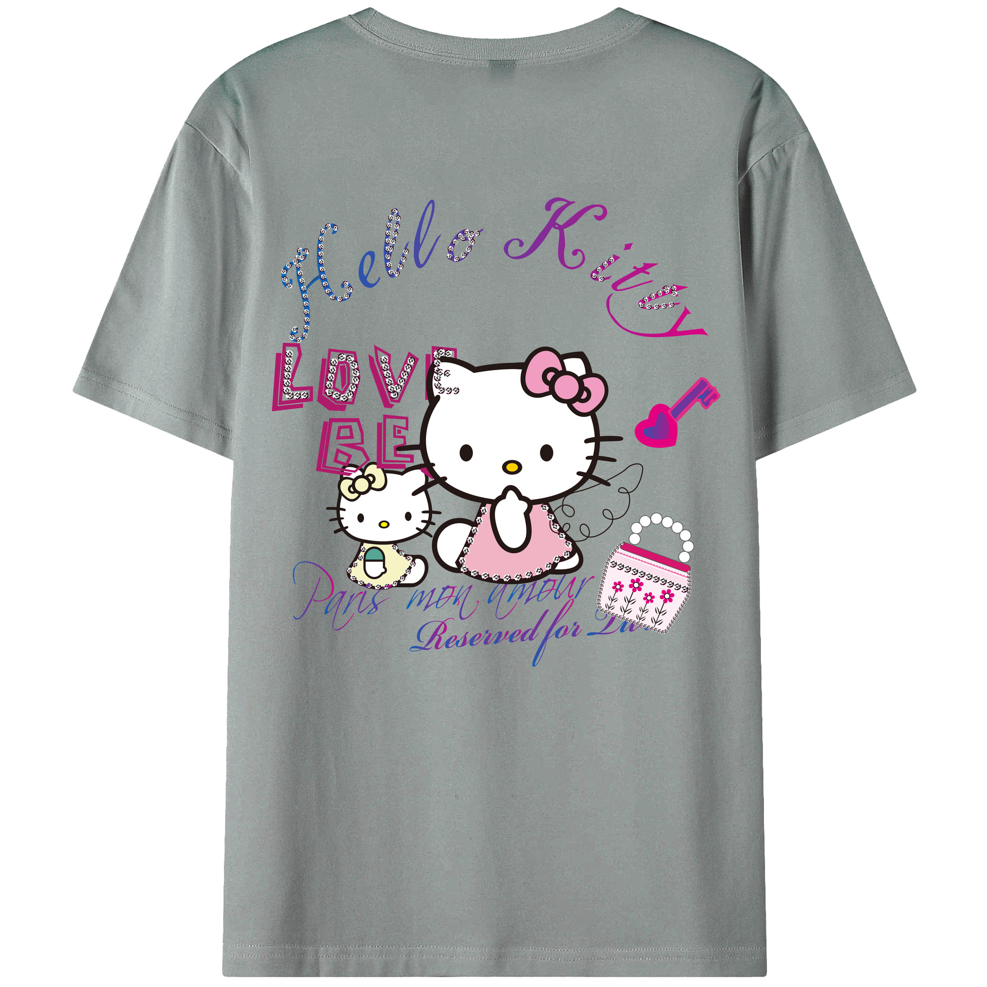 （画像用） Hello Kitty ハローキティ 綿100％ メンズ半袖Tシャツ（バックプリント） 通気性